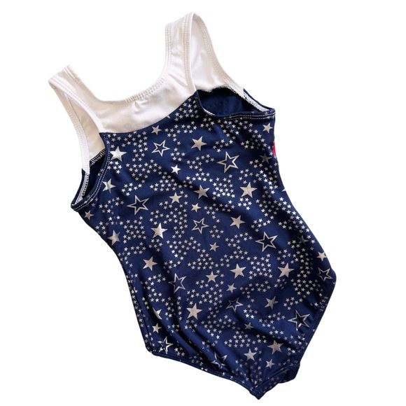 DANSKIN Freestyle Kids Leotard Silver Stars White Navy Bedazzled Sz 4/5 - Picture 4 of 7